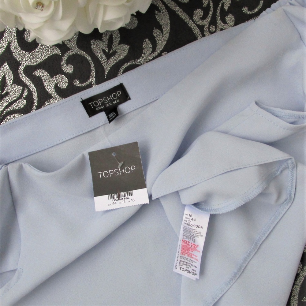 ❤️‍🔥 NWT Topshop Blue Off Shoulder Tie Sleeve Blouse 6 - Picture 4 of 6